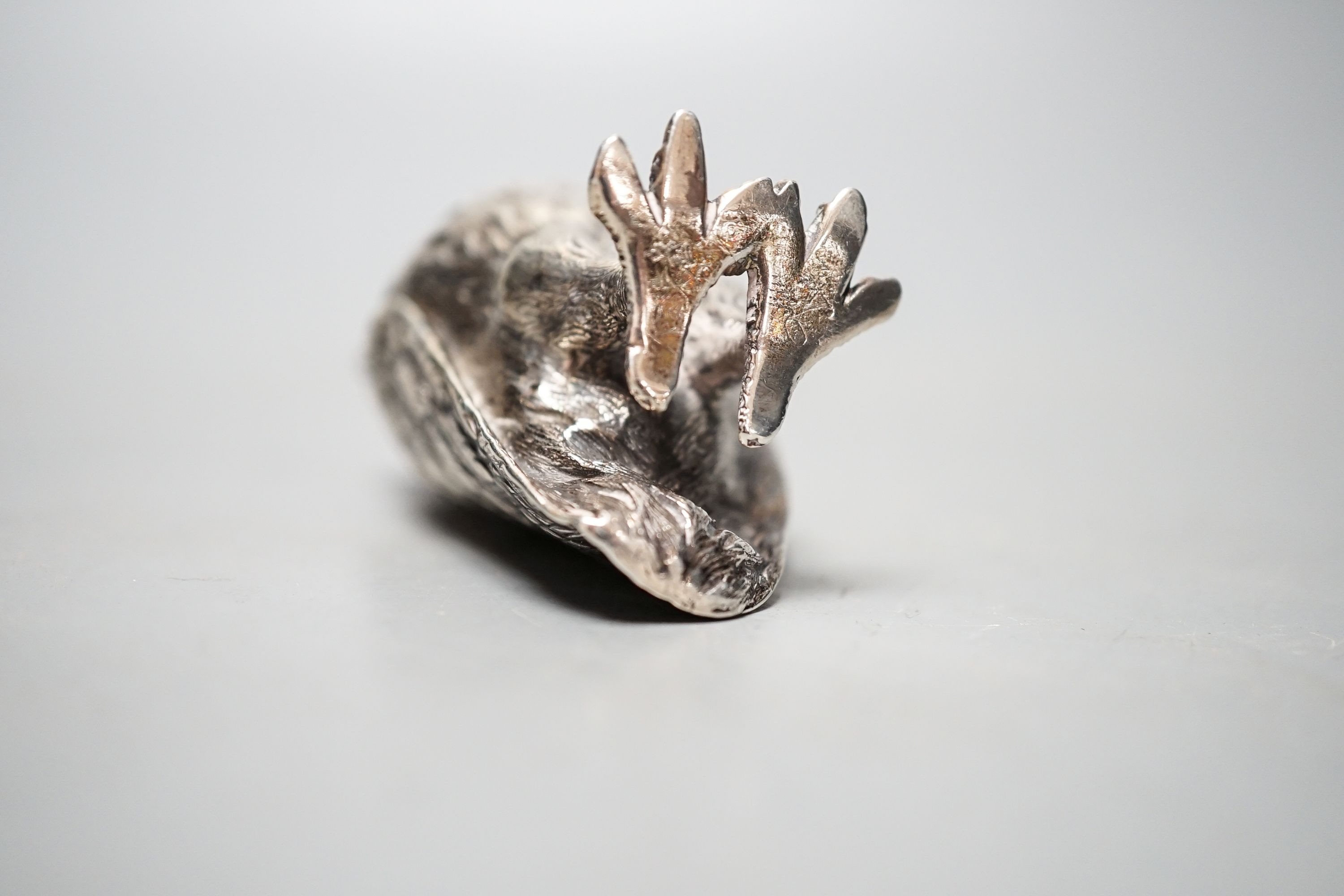 A Victorian novelty silver owl pepperette, George John Richards, London, 1850, 74mm, gross 47 grams
